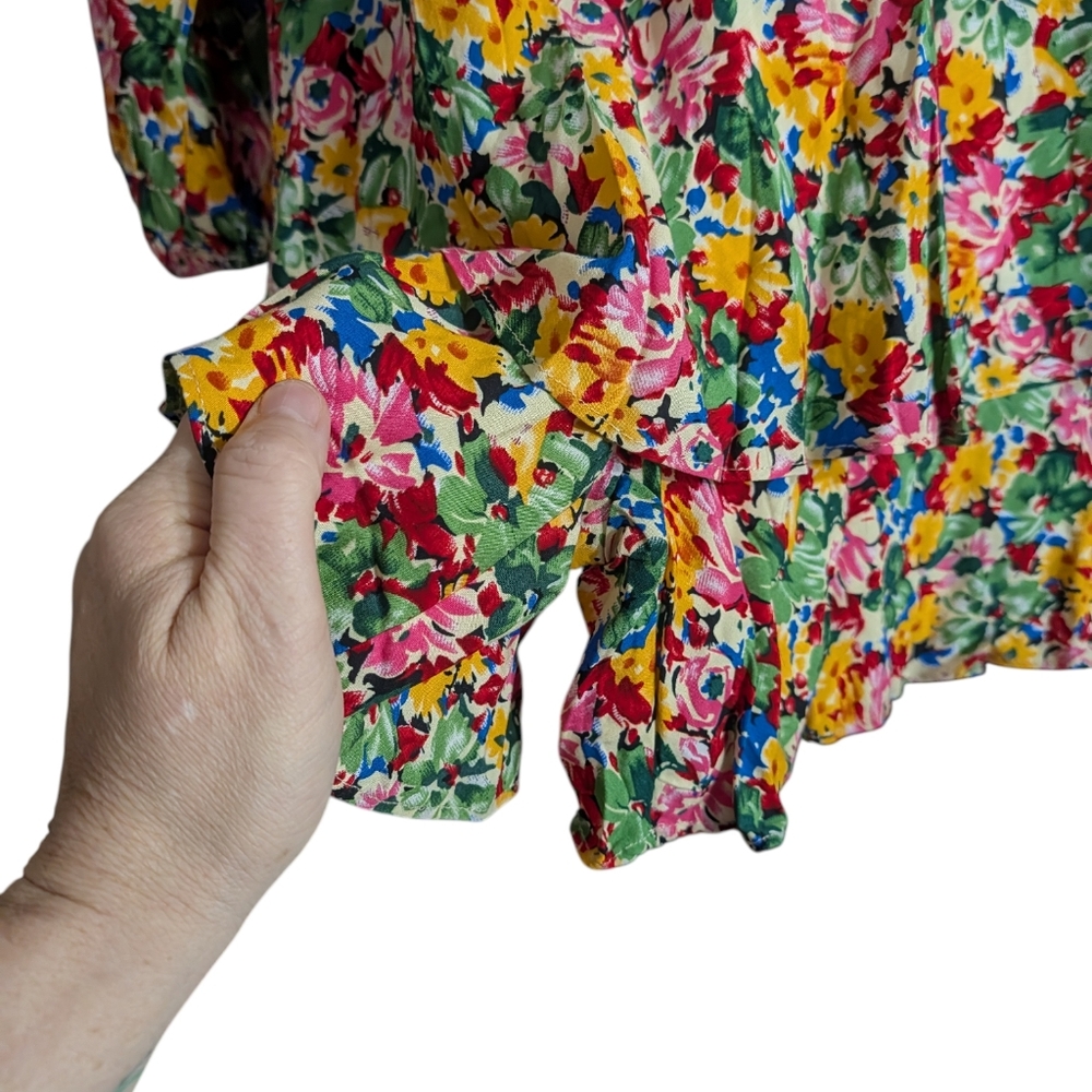 Hailey & Co Floral Smocked Romper | Square Neck Cottagecore Tiered Ruffle Size M - Picture 7 of 9